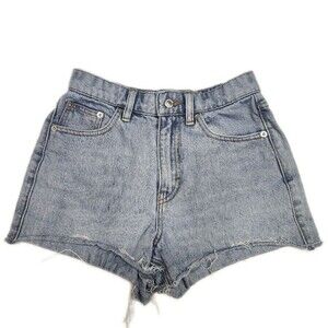5/$55 Topshop cutoff denim jean shorts, light blue wash, frayed hems, size 2P